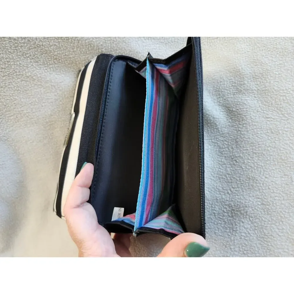 Vintage Kate Spade Wallet Zip Around Stripped Classic Black White Brown